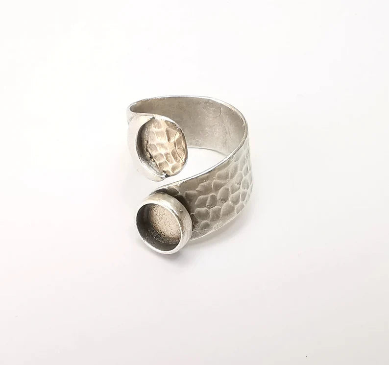 Crescent Ring Setting Blank Cabochon Mounting Adjustable Ring Base Bezel Antique Silver Plated Brass (8mm) G33587