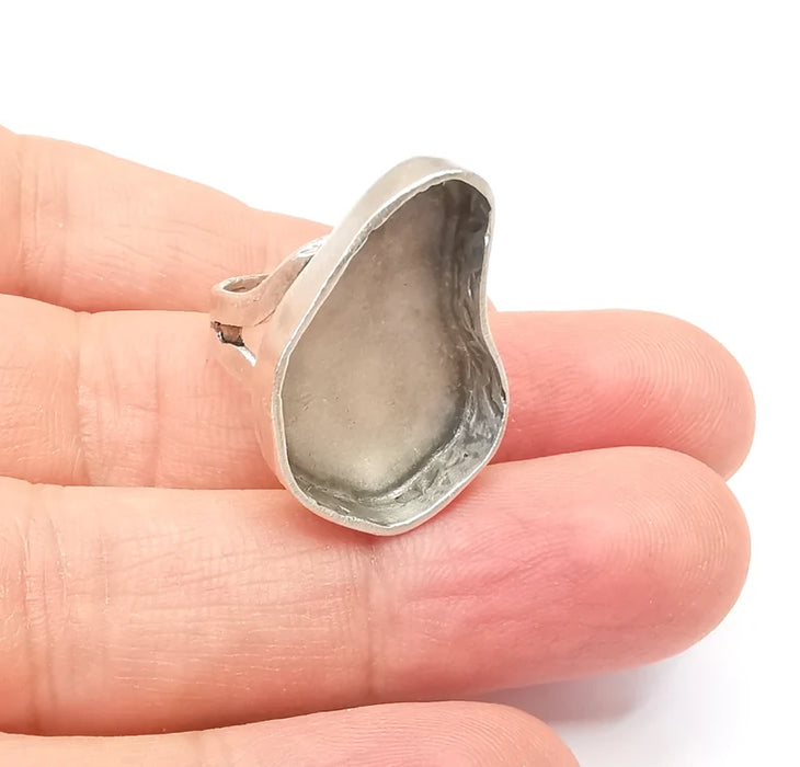 Amorphous Ring Setting Resin Ring Blank Mounting Adjustable Dried Flower Rings Base Bezel Antique Silver Plated Brass (24x17mm) G33586