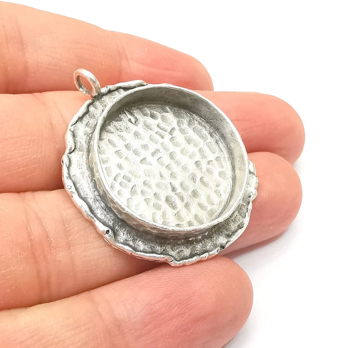 Hammered Pendant Blanks, Resin Bezel, Cabochon Bases, Mosaic Mountings, Dry flower Frame, Polymer Clay, Antique Silver Brass (25mm) G33588