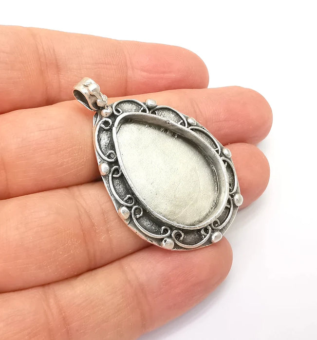 Drop Pendant Blanks, Resin Bezel, Cabochon Bases, Mosaic Mountings, Dry flower Frame, Polymer Clay, Antique Silver Brass (30x20mm) G33592