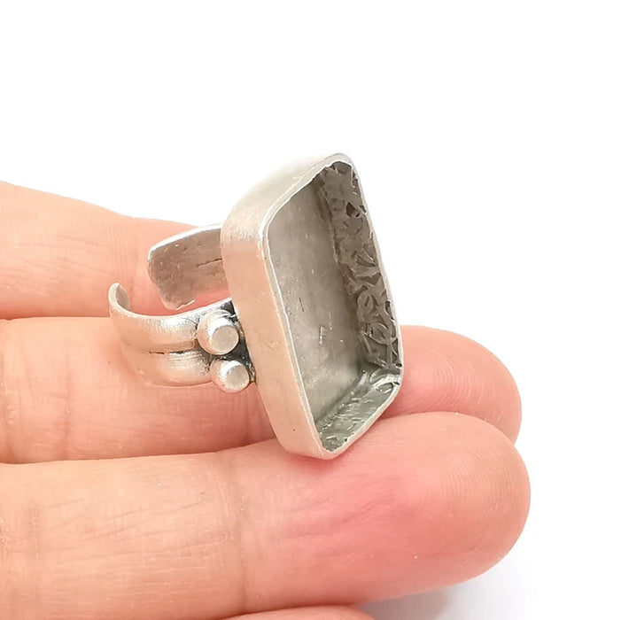 Rectangle Ring Setting Resin Ring Blank Cabochon Mounting Adjustable Dried Flower Base Bezel Antique Silver Plated Brass (25x15mm) G33595