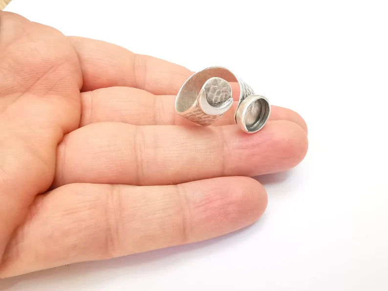 Crescent Ring Setting Blank Cabochon Ring Mounting Adjustable Wrap Ring Base, inlay Ring Bezel Antique Silver Plated Brass (10mm) G33596