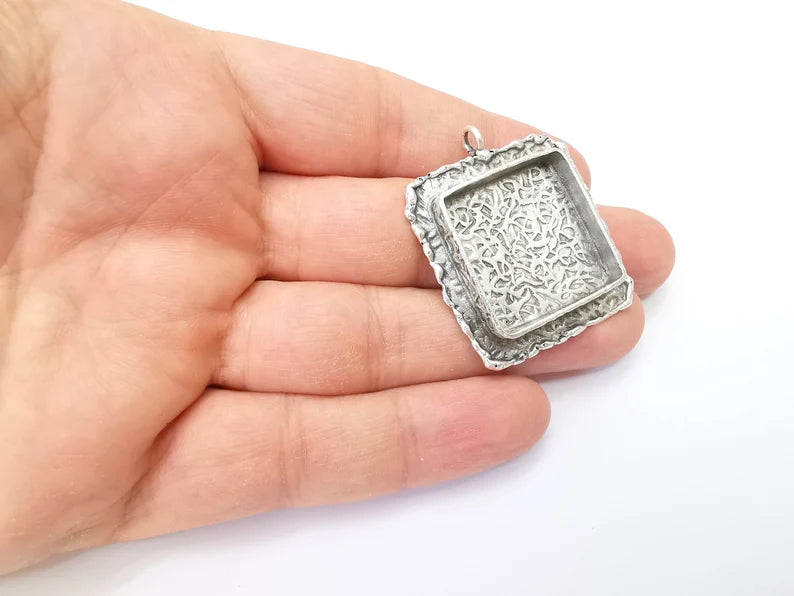 Hammered Pendant Blanks, Resin Bezel, Cabochon Bases, Mosaic Mountings, Dry flower Frame, Polymer Clay, Antique Silver Brass (25mm) G33597