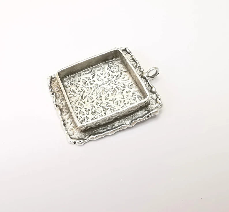 Hammered Pendant Blanks, Resin Bezel, Cabochon Bases, Mosaic Mountings, Dry flower Frame, Polymer Clay, Antique Silver Brass (25mm) G33597