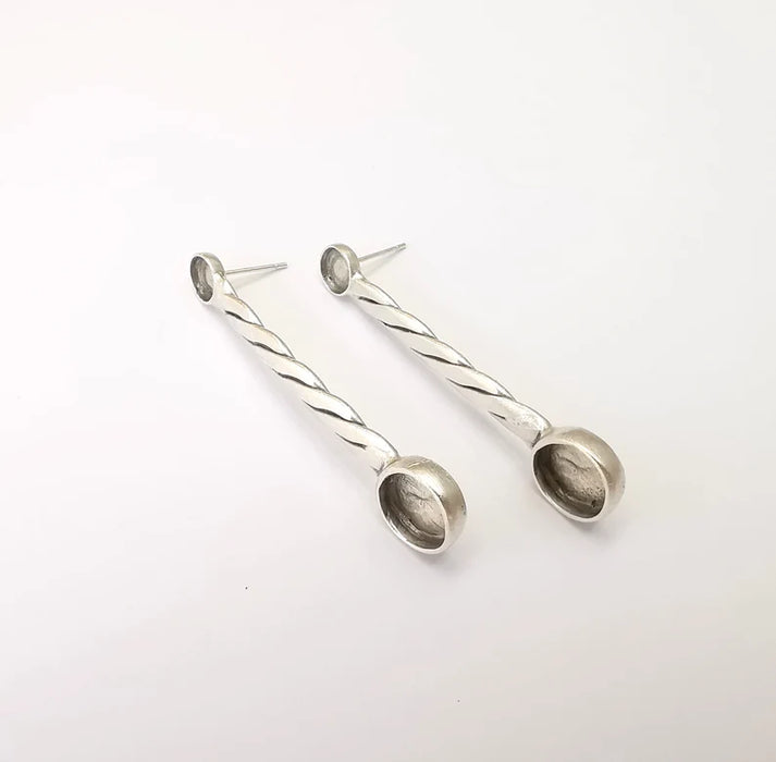 Braided Stick Earring Round Blank Base Settings Silver Resin Cabochon Inlay Blank Mountings Antique Silver Brass (6mm and 10mm blank) G33600