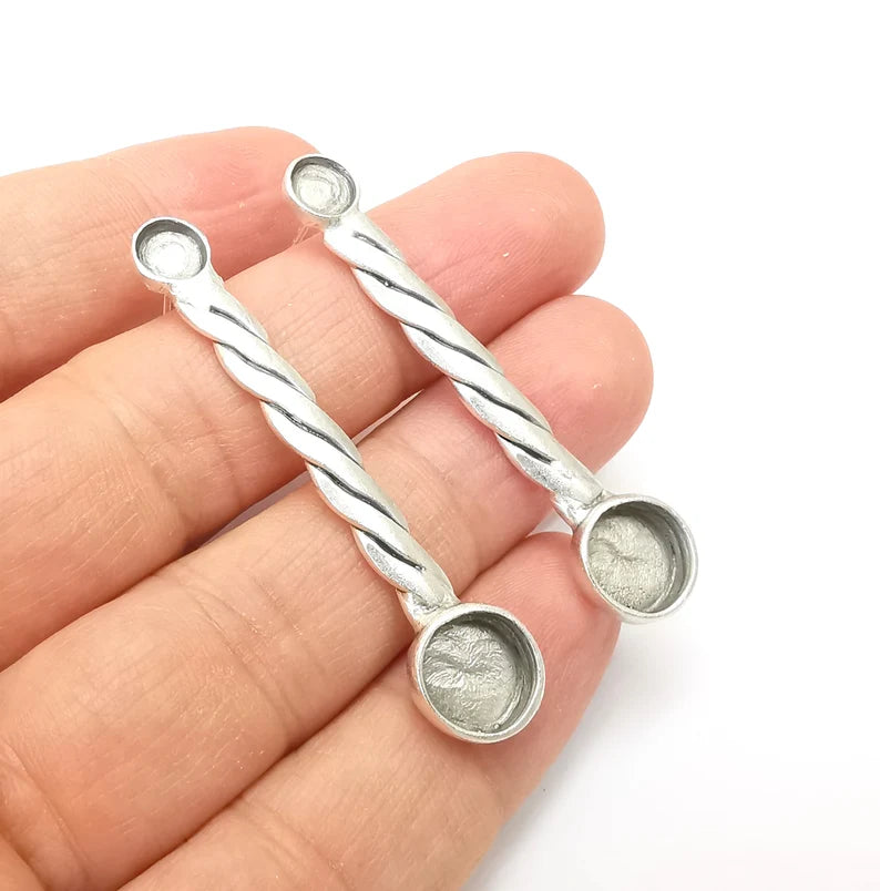 Braided Stick Earring Round Blank Base Settings Silver Resin Cabochon Inlay Blank Mountings Antique Silver Brass (6mm and 10mm blank) G33600