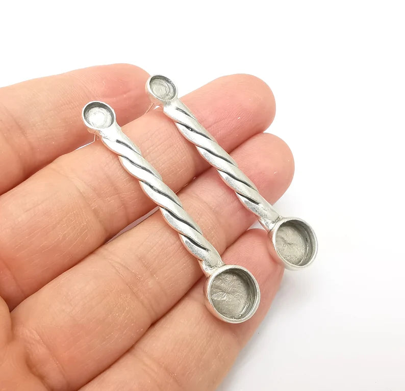 Braided Stick Earring Round Blank Base Settings Silver Resin Cabochon Inlay Blank Mountings Antique Silver Brass (6mm and 10mm blank) G33600
