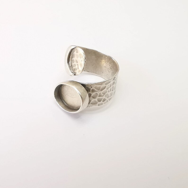 Crescent Ring Setting Blank Cabochon Ring Mounting Adjustable Wrap Ring Base, inlay Ring Bezel Antique Silver Plated Brass (14x10mm) G33604
