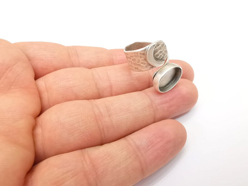 Crescent Ring Setting Blank Cabochon Ring Mounting Adjustable Wrap Ring Base, inlay Ring Bezel Antique Silver Plated Brass (14x10mm) G33604