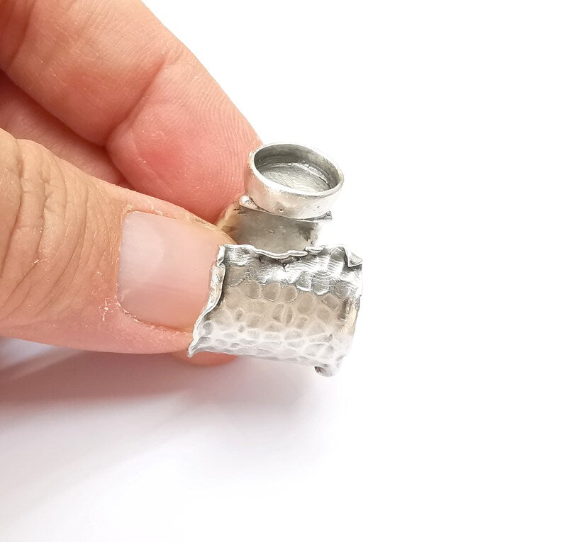 Hammered Ring Setting Resin Ring Blank Cabochon Mounting Adjustable Dried Flower Ring Base Bezel Antique Silver Plated Brass (10mm) G33606