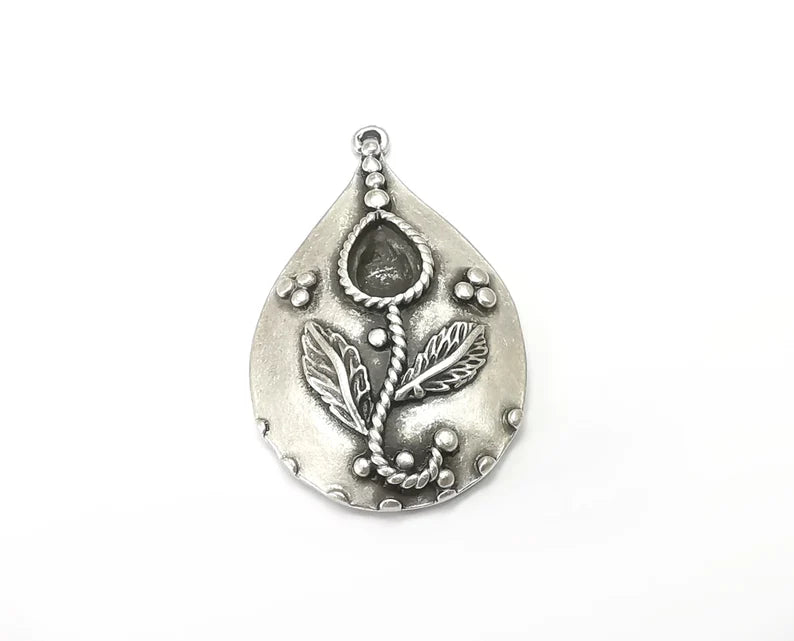 Drop Flower Pendant Blanks, Resin Bezel Bases, Mosaic Mountings, Dry flower Frame, Polymer Clay base, Antique Silver Plated (10x7mm) G33738