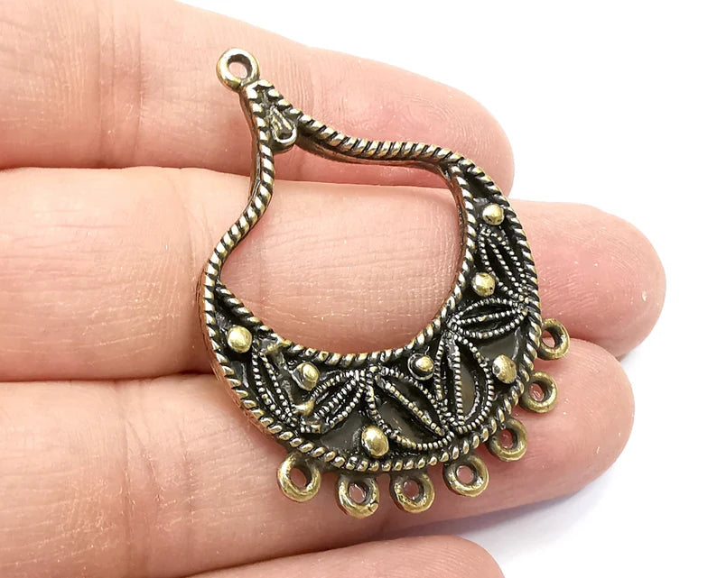 Leaves Charms, Connector Antique Bronze Plated Dangle Charms (48x35mm) G33611