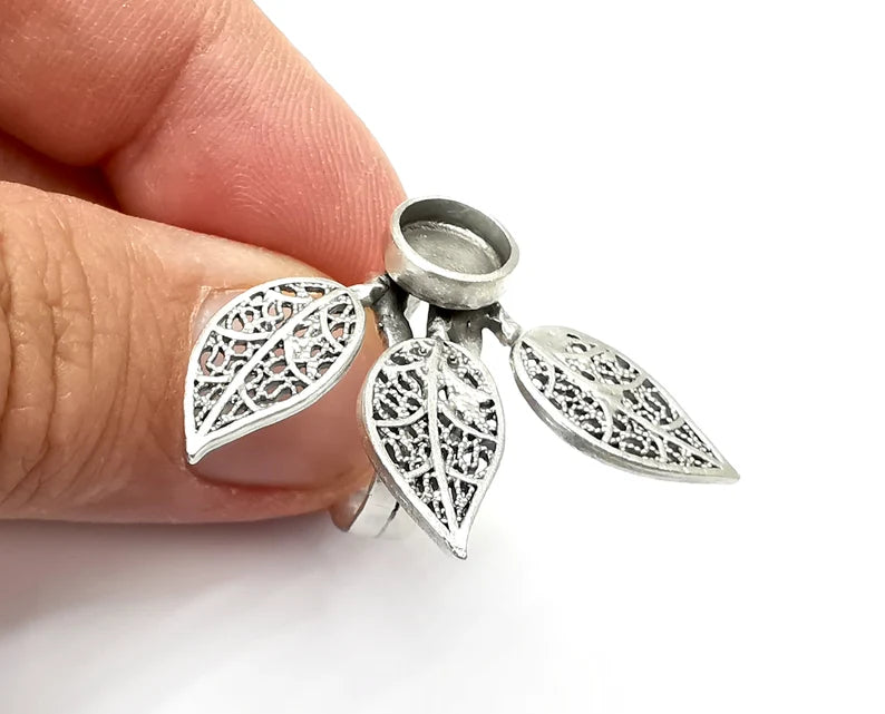 Leaf Ring Blank Settings, Cabochon Mounting, Adjustable Antique Silver Resin Ring Base Bezel, Inlay Mosaic Epoxy (8mm) G33740