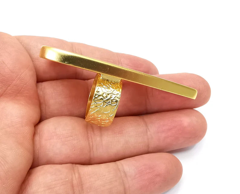 Heart Ring Blank Settings, Cabochon Mounting, Adjustable Gold Plated Resin Ring Base Bezel, Inlay Mosaic Epoxy (64x29mm) G33746