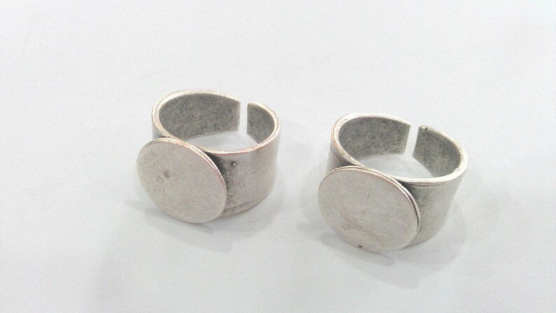 Adjustable Ring Blank (15 mm Blank) , Antique Silver Plated Brass Findings G18307