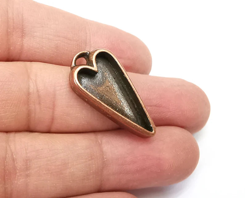 Long Heart Pendant Blanks, Resin Bezel Bases, Mosaic Mountings, Dry flower Frame, Polymer Clay base, Antique Copper Plated (24x12mm) G33627