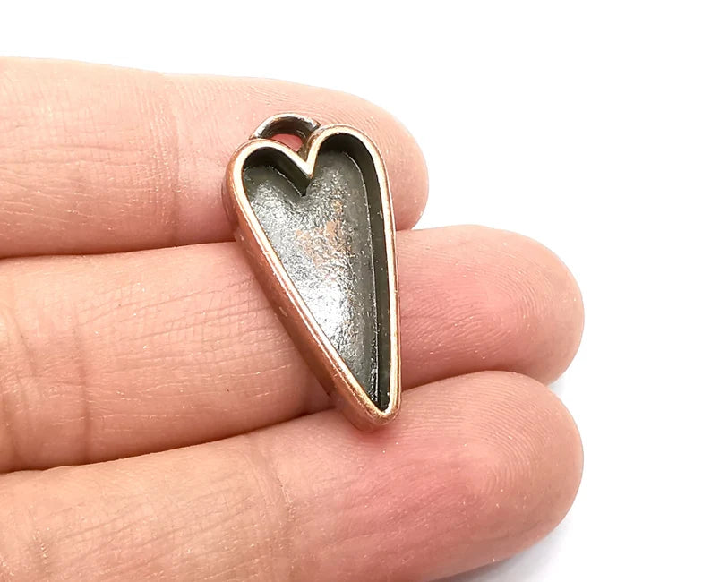 Long Heart Pendant Blanks, Resin Bezel Bases, Mosaic Mountings, Dry flower Frame, Polymer Clay base, Antique Copper Plated (24x12mm) G33627