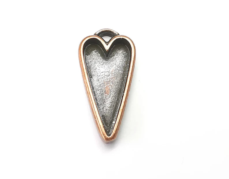 Long Heart Pendant Blanks, Resin Bezel Bases, Mosaic Mountings, Dry flower Frame, Polymer Clay base, Antique Copper Plated (24x12mm) G33627