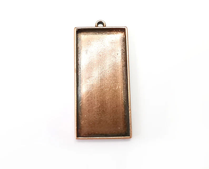 Rectangle Pendant Blanks, Resin Bezel Bases, Mosaic Mountings, Polymer Clay base, Antique Copper Plated (50x25mm) G33628