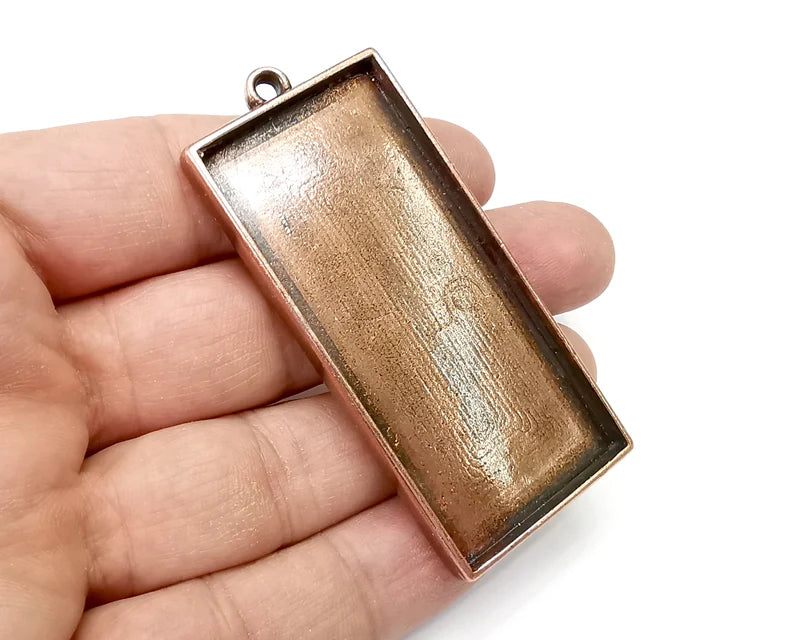 Rectangle Pendant Blanks, Resin Bezel Bases, Mosaic Mountings, Polymer Clay base, Antique Copper Plated (50x25mm) G33628