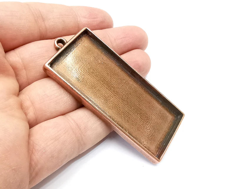 Rectangle Pendant Blanks, Resin Bezel Bases, Mosaic Mountings, Polymer Clay base, Antique Copper Plated (50x25mm) G33628