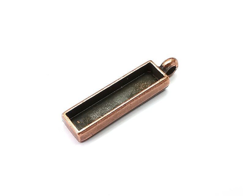 2 Rectangle Pendant Blanks, Resin Bezel Bases, Mosaic Mountings, Dry flower Frame, Polymer Clay base, Antique Copper Plated (25x5mm) G33629
