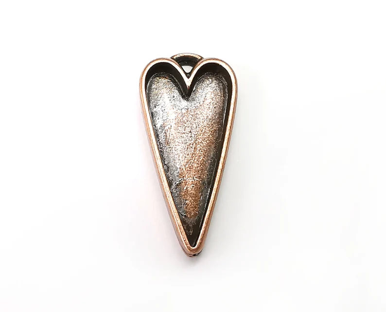 Long Heart Pendant Blanks, Resin Bezel Bases, Mosaic Mountings, Dry flower Frame, Polymer Clay base, Antique Copper Plated (34x16mm) G33667