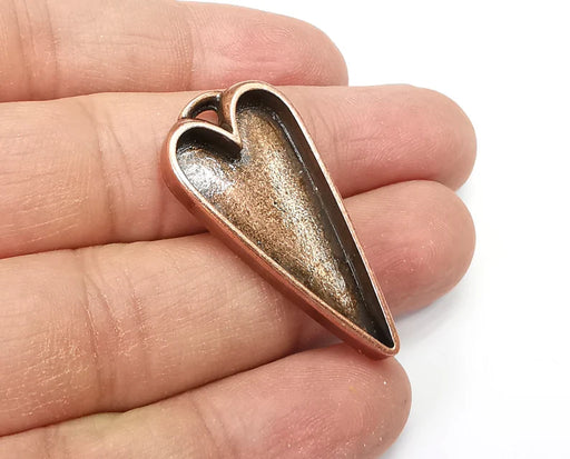 Long Heart Pendant Blanks, Resin Bezel Bases, Mosaic Mountings, Dry flower Frame, Polymer Clay base, Antique Copper Plated (34x16mm) G33667