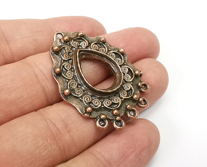 Drop Pendant Blanks, Resin Bezel Bases, Mosaic Mountings, Dry flower Frame, Polymer Clay base, Antique Copper Plated (18x13mm) G33630