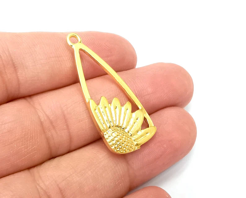 Sunflower Charms, Gold Plated DIY Charms (38x17mm) G33752