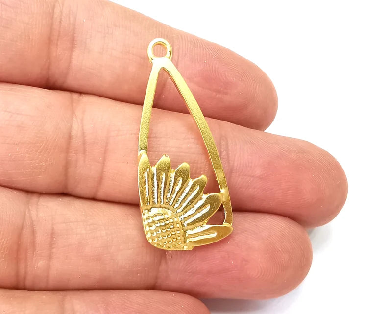 Sunflower Charms, Gold Plated DIY Charms (38x17mm) G33752