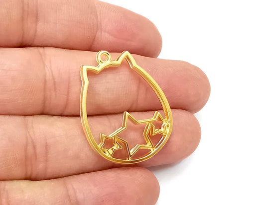 Cat Stars, Charms, Gold Plated DIY Charms (33x26mm) G33754
