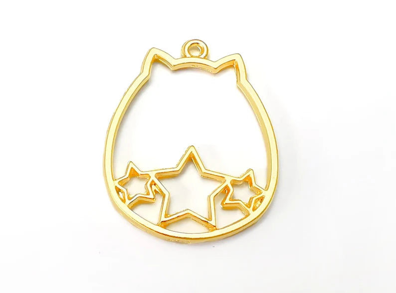 Cat Stars, Charms, Gold Plated DIY Charms (33x26mm) G33754