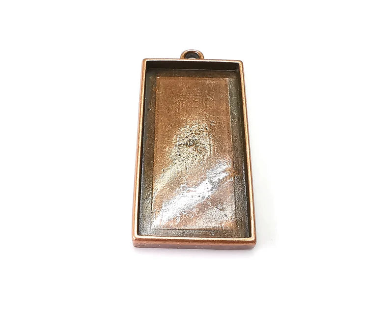 Rectangle Pendant Blanks, Resin Bezel Bases, Mosaic Mountings, Dry flower Frame, Polymer Clay base, Antique Copper Plated (64x30mm) G33632
