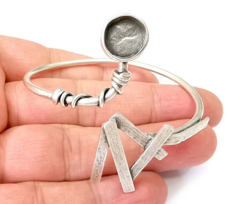 Silver Bracelet Bezel Blank Resin Bezel Cabochon Cuff Base Settings Adjustable Bracelet Antique Silver Plated Brass (10mm Bezel) G33636