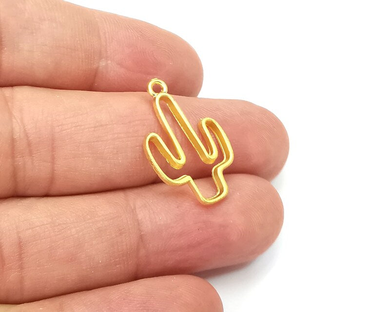 2 Cactus Charms Gold Plated Charms (25x15mm) G33757