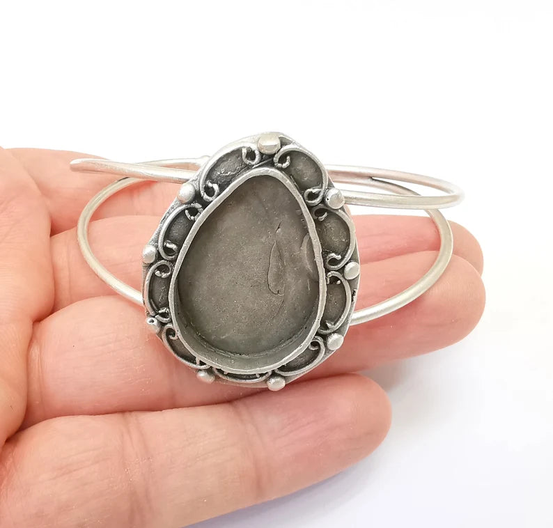 Bracelet Bezel Cuff Blank Resin Mountings Cabochon Base Settings Antique Silver Plated Brass Adjustable Bracelet (30x20mm) G33638