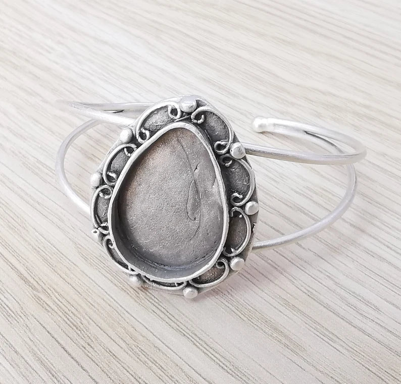 Bracelet Bezel Cuff Blank Resin Mountings Cabochon Base Settings Antique Silver Plated Brass Adjustable Bracelet (30x20mm) G33638