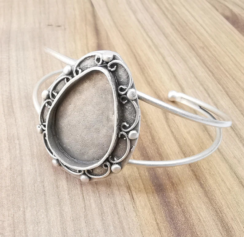 Bracelet Bezel Cuff Blank Resin Mountings Cabochon Base Settings Antique Silver Plated Brass Adjustable Bracelet (30x20mm) G33638