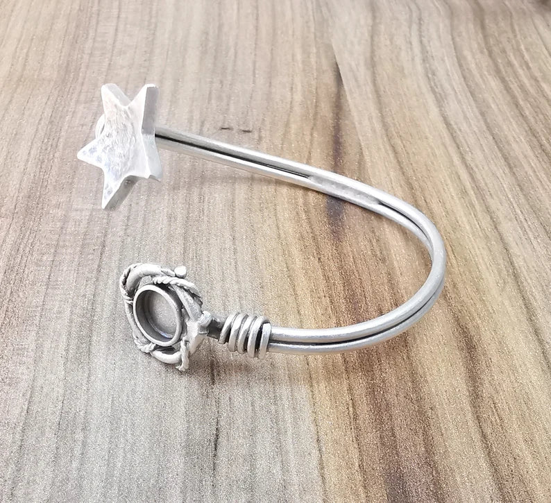 Star Bracelet Bezel Cuff Blank Resin Mountings Cabochon Base Settings Antique Silver Plated Brass Adjustable Bracelet (8mm) G33641