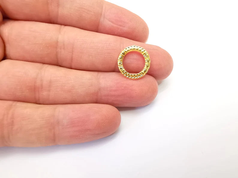 5 Gold Plated Circle Charms Matte Gold Plated Circle Findings (15mm) G33643