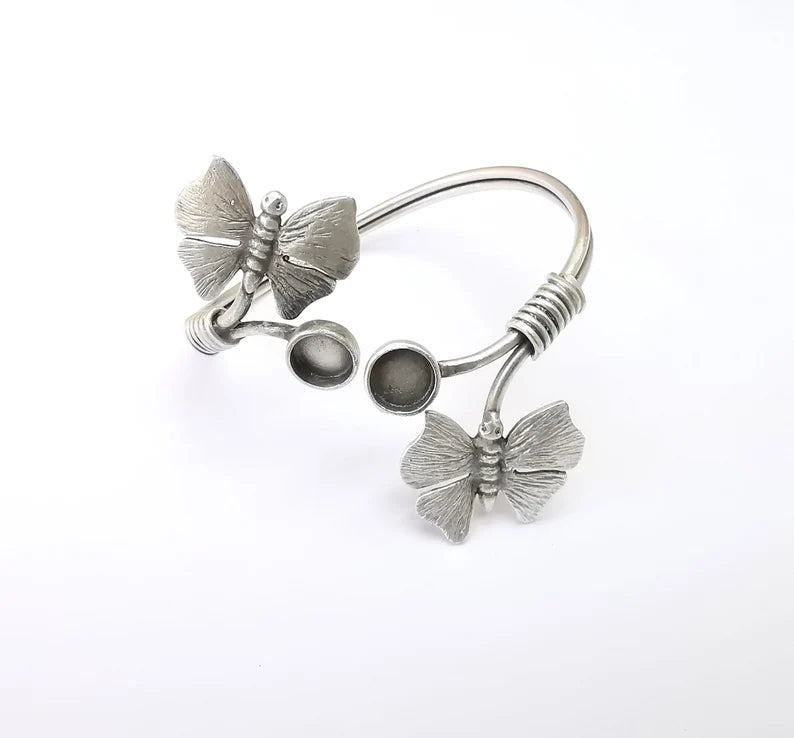 Butterfly Bracelet Bezel Cuff Blank Resin Mountings Cabochon Base Settings Antique Silver Plated Brass Adjustable Bracelet (8mm) G33644