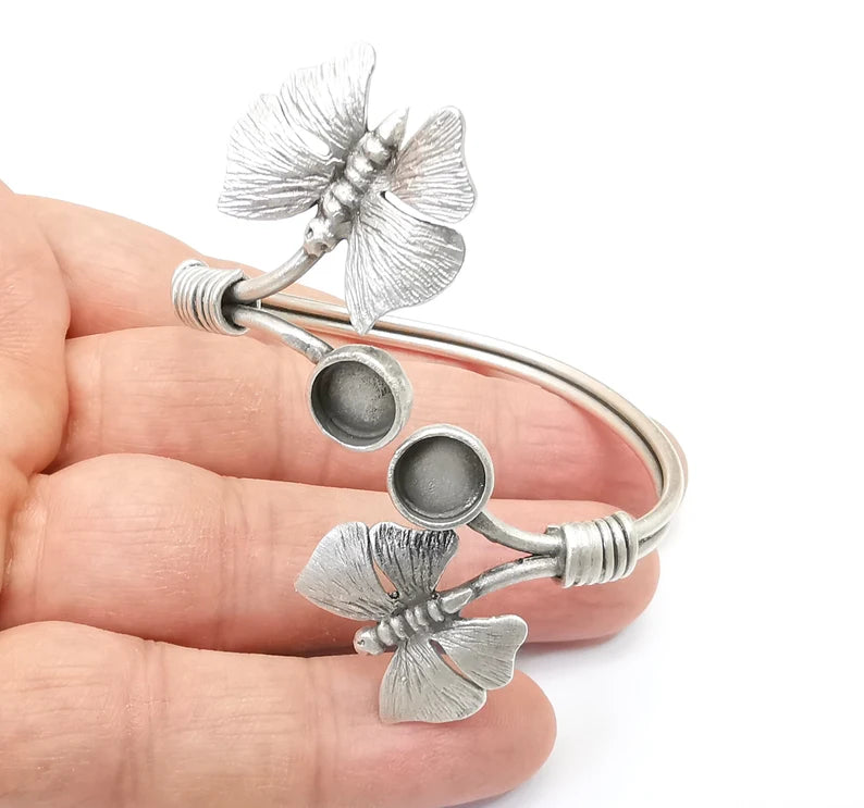 Butterfly Bracelet Bezel Cuff Blank Resin Mountings Cabochon Base Settings Antique Silver Plated Brass Adjustable Bracelet (8mm) G33644
