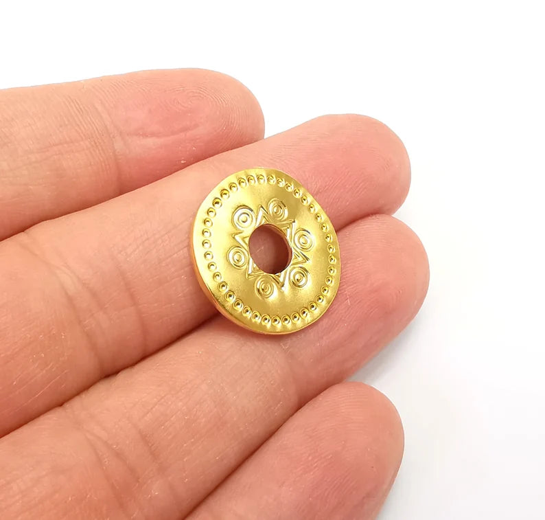Gold Plated Perforated Wavy Disc Charms Matte Gold Plated Findings (20mm) G33647