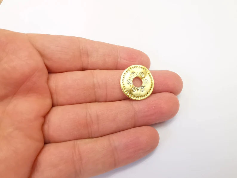 Gold Plated Perforated Wavy Disc Charms Matte Gold Plated Findings (20mm) G33647