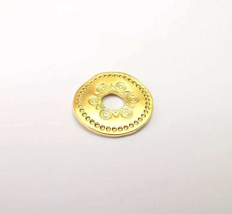 Gold Plated Perforated Wavy Disc Charms Matte Gold Plated Findings (20mm) G33647