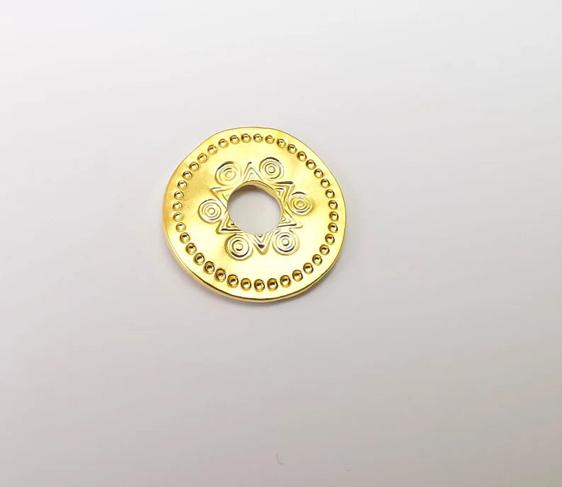 Gold Plated Perforated Wavy Disc Charms Matte Gold Plated Findings (20mm) G33647