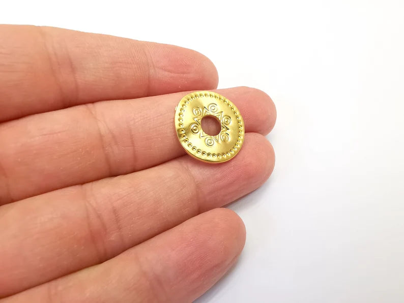 Gold Plated Perforated Wavy Disc Charms Matte Gold Plated Findings (20mm) G33647