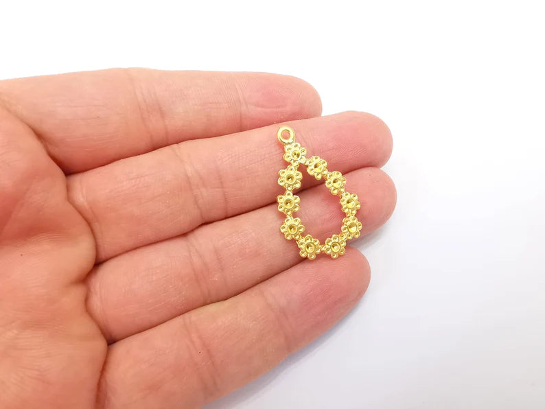 Gold Plated Flower Drop Charms, Gold Plated DIY Charms (33x20mm) G33646