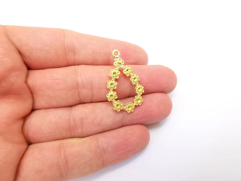 Gold Plated Flower Drop Charms, Gold Plated DIY Charms (33x20mm) G33646